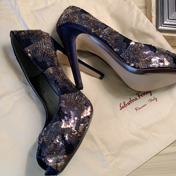 SALVATORE FERRAGAMO Colorblock Sequin Pumps - Picture 11 of 14